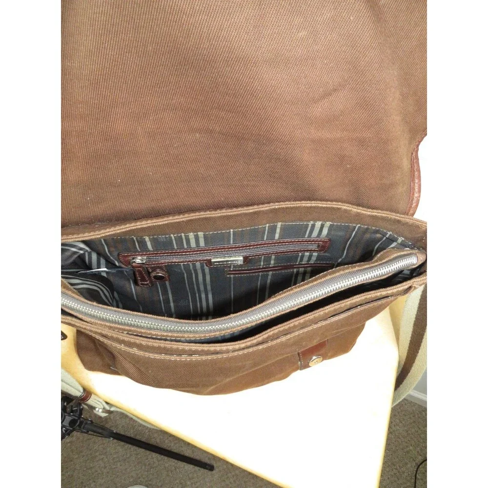VTG Banana Republic Messenger Bag Canvas Brown Striped Strap & Lining Travel Y2K